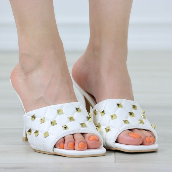 White High Heel Sandals Square Open Toe Slip On Mules Stiletto's - Picture 10 of 11